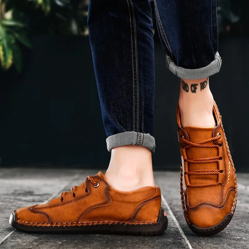 Nueva 2020 Hombres Zapatos de Cuero de Split Casual Zapatos hechos a Mano con cordones de los Hombres Mocasines Confort Zapatos de Caminar de los Hombres Pisos Mocasines Zapatos 0
