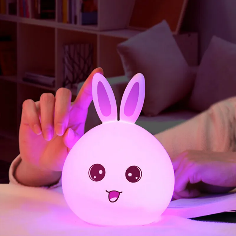 USB Conejo luz de Noche Led de Escritorio RGB Lámpara Decorativa de Silicona Recargable para los Niños del Regalo del Bebé Lindo de los Animales de dibujos animados de Lámparas 0