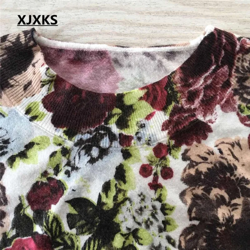 XJXKS de gran tamaño Suéter de las Mujeres de Puente de Ropa de Moda de Manga Larga de Impresión O de Cuello de Jerséis de Punto de Mujer de los Suéteres Jersey 0