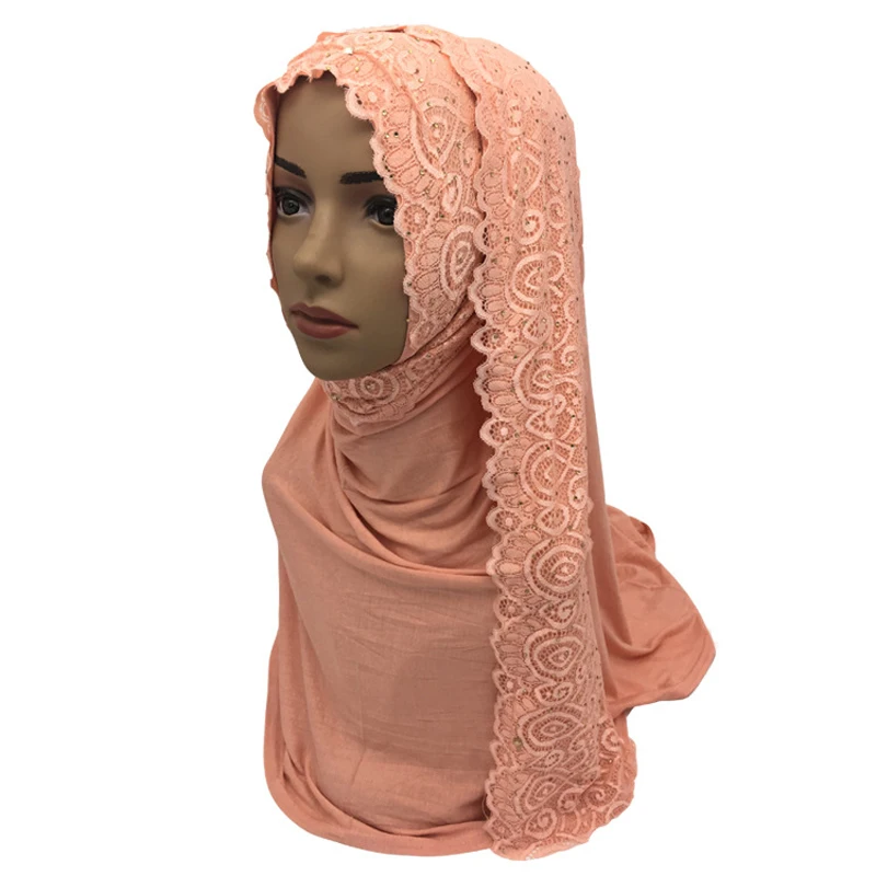 Algodón Musulmana Con Hiyab Bufanda De Las Mujeres Chal Islámica Turbante De Las Mujeres De Encaje Velo Musulmán Bufanda Chal De 10 Colores 0