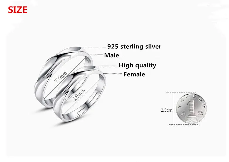 Mayoristas de la plata esterlina 925 de la moda de onda de agua de los amantes del diseño par de anillos de la joyería femenina de la boda de los hombres del dedo apertura de anillo de regalo 0