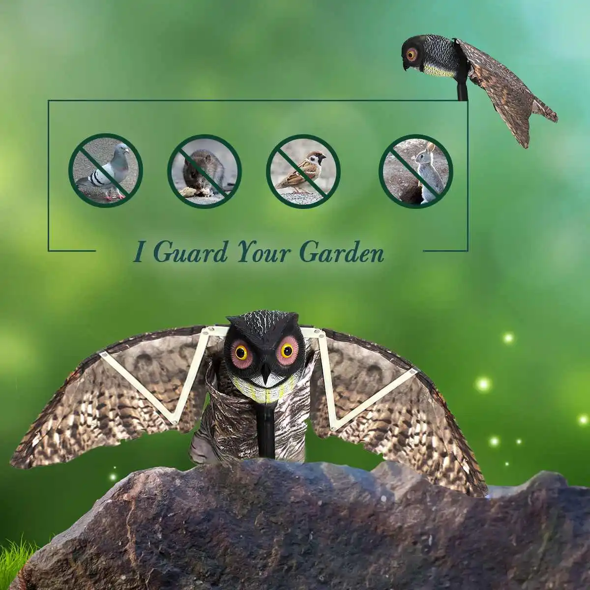 1pc Falso Prowler Búho Con el Movimiento del Ala de las Aves Prueba Repelente al Jardín Señuelo de Plagas Scarer Gorrión Pájaro de Control de Suministros 0