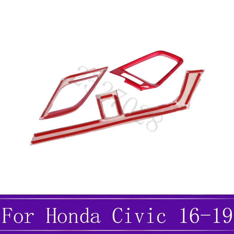 3Pcs Rojo ABS Interior del Coche Dashboard de Aire de Ventilación de la Cubierta del Marco de Recorte Automático de los Accesorios internos del Ajuste Para Honda Civic 10 2016-2018 2019 0