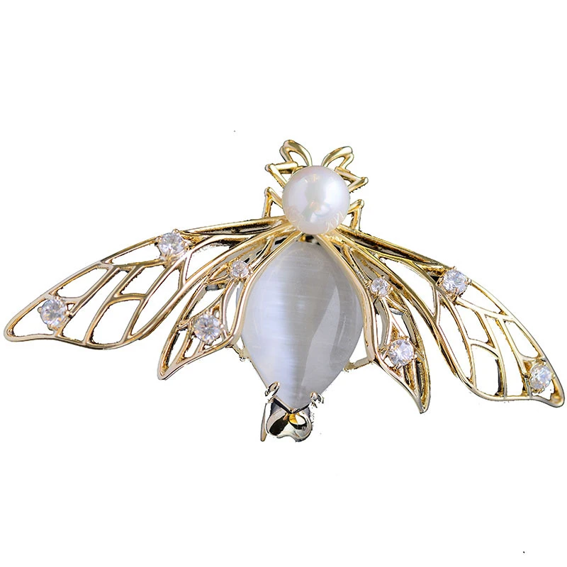 Nueva Ópalo de Abeja Broche de Alfiler con Perla de Mujer de Lujo Cubic Zirconia Broches para las Mujeres de la Moda de Insectos Broche de Navidad de la Joyería de Regalo 0