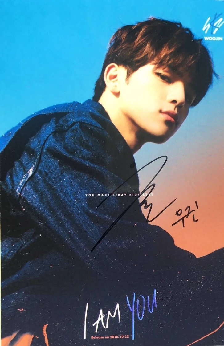 Firmado a mano Perdida Niños Woo Jin foto autografiada yo ESTOY, VOSOTROS K-POP 5*7 de la colección de 102018A 0