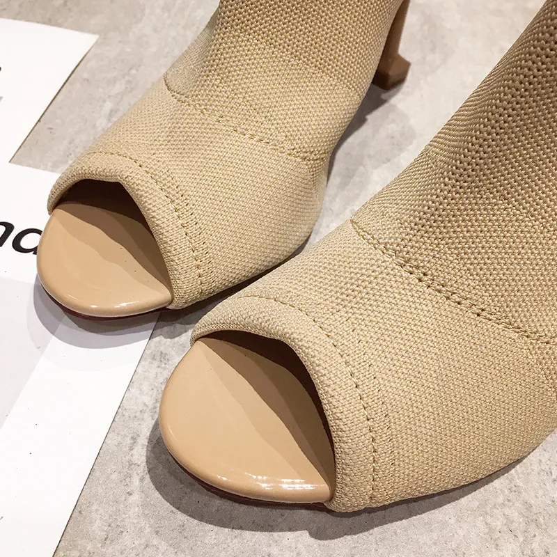 Peep Toe Finos Tacones de Tacón Alto sandalias de las mujeres 2019 zapatos de Verano mujer de Europa del Dedo del pie Abierto de Punto Elástico de Malla de las señoras zapatos de mujer 0