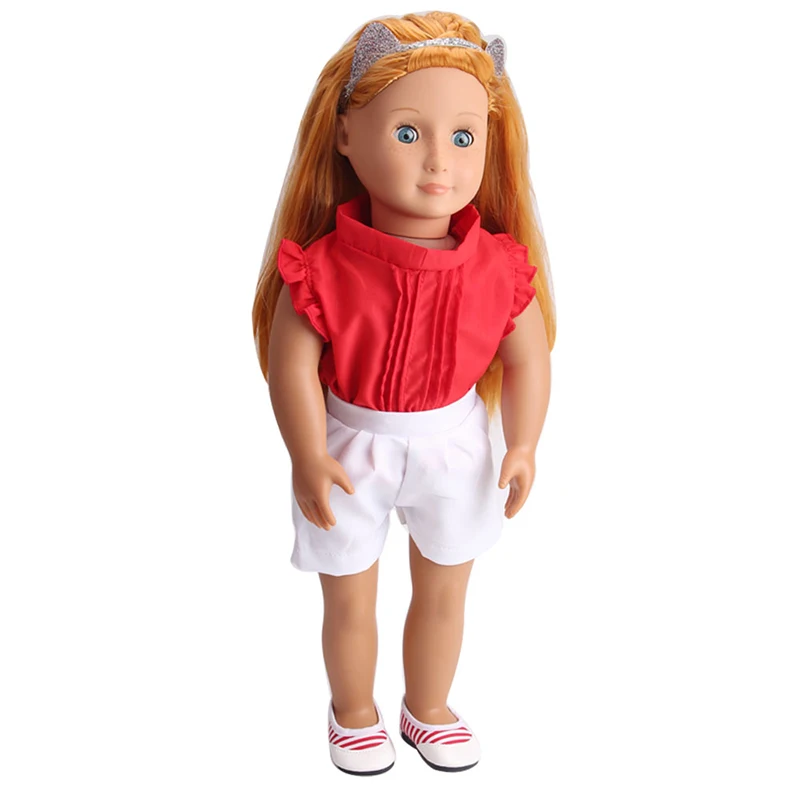 Ropa de la muñeca traje rojo ropa + pantalones cortos blancos juguete de los accesorios se adaptan a 18 pulgadas de Niña de las muñecas y 43 cm de la muñeca del bebé c211 0