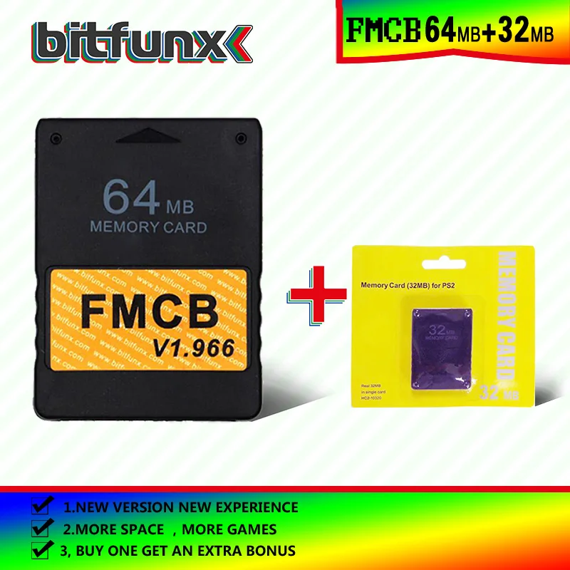 Bitfunx Free McBoot Tarjeta de Memoria （FMCB）64MB v 1.966 （nueva versión y la nueva función de）+8/16/32/128/MB tarjeta de memoria pack 0