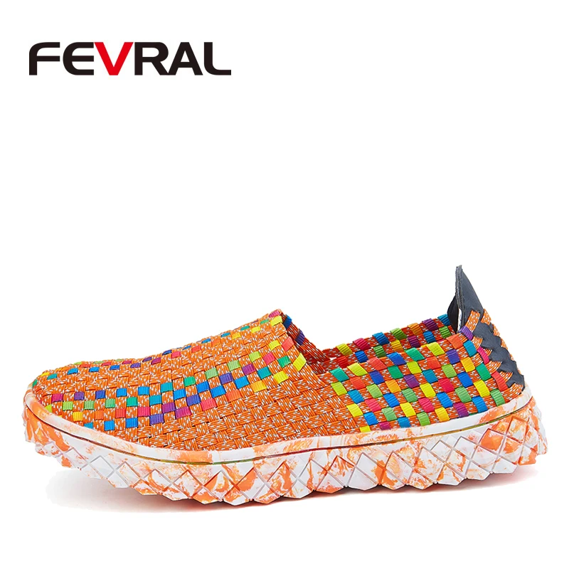 FEVRAL Marca Mujer de Múltiples Colores Suaves de Ocio de los Pisos de la Mujer de la Mano-tejido Transpirable Zapatos de 2021 Mocasines Casuales Mocasines Mujer 0