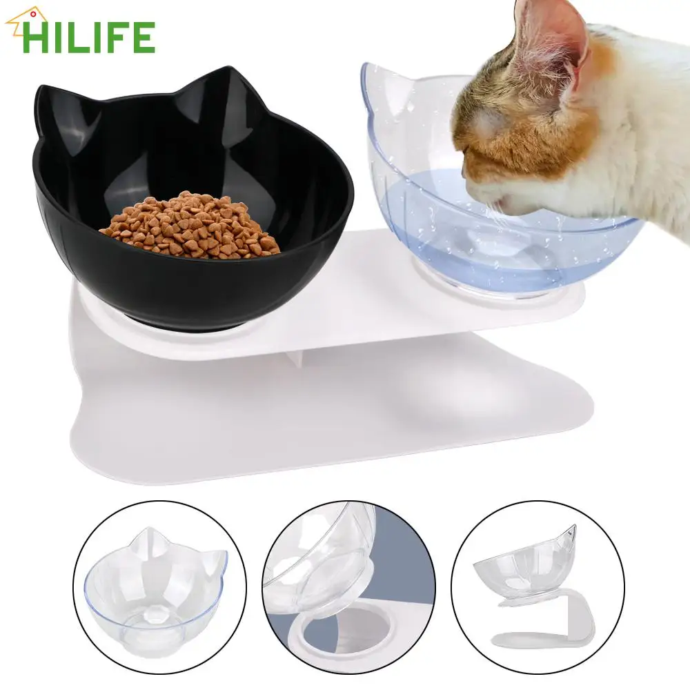Antideslizante Resistente de Doble Cuencos de Protección Cervical de Alimentos para Mascotas de Agua de alimentación Con Elevado de Pie de Gato Bowl plato del Perro 0