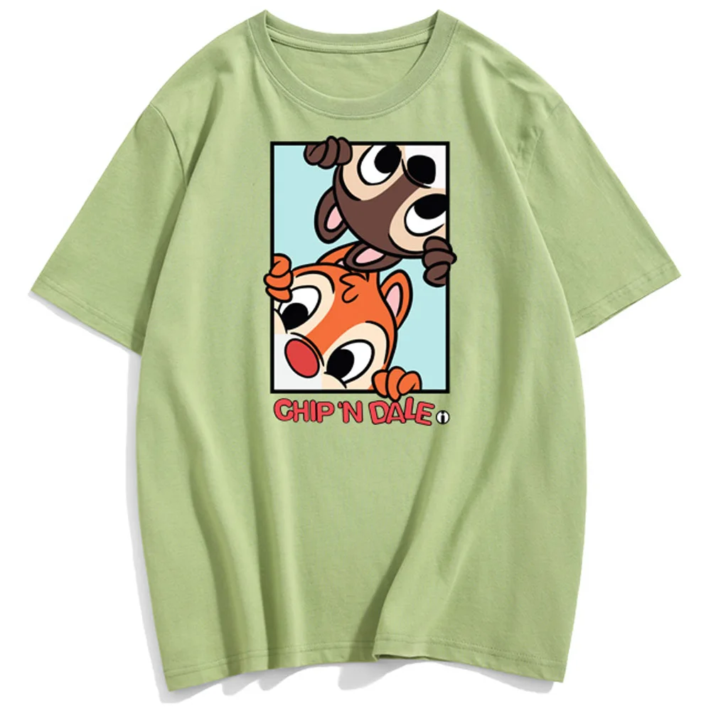 Disney T-Shirt de Moda Chip 'n Dale Ardilla de dibujos animados de Impresión de la Carta de las Parejas Unisex, las Mujeres T-Shirt O-Cuello de Manga Corta Tops 9 Colores 0