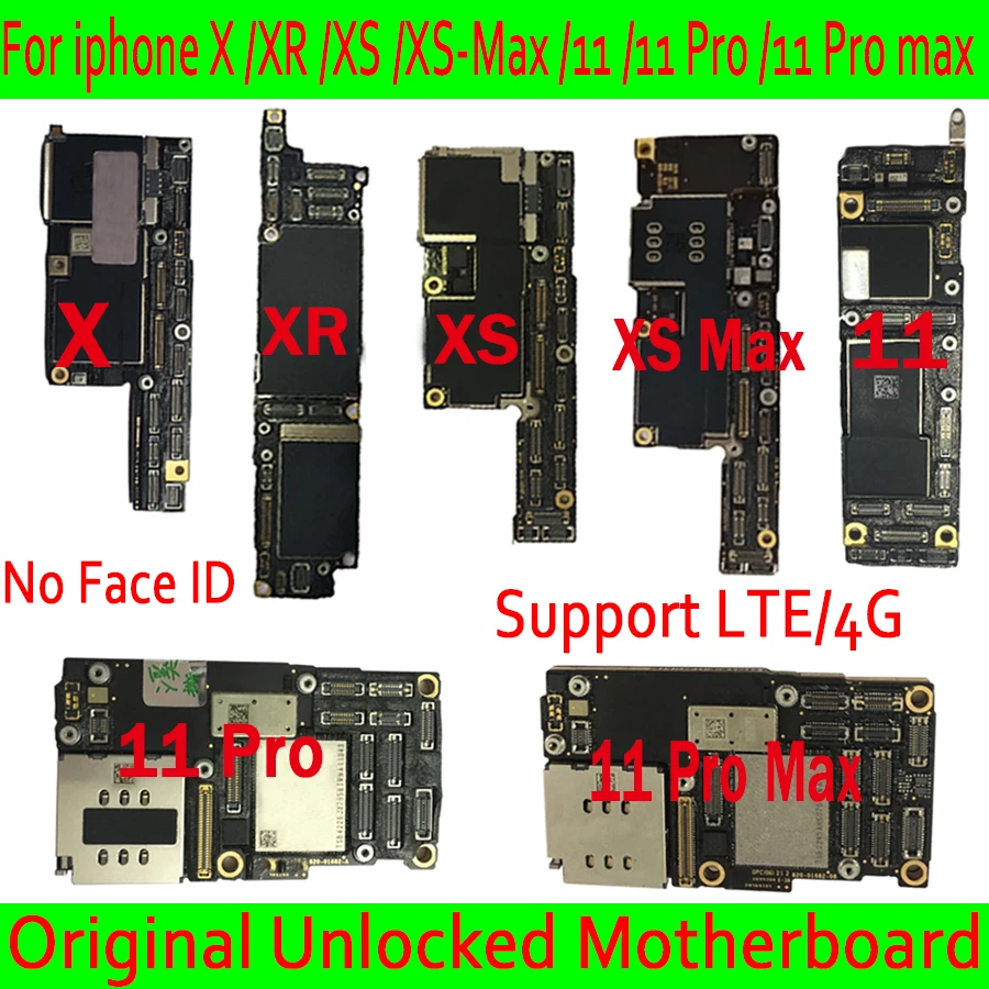 Fábrica desbloqueado iphone X / XR / XS / XS max / 11/ 11pro /11 pro max de la Placa base,Original de la Placa base,placa Lógica con 4G LTE 0