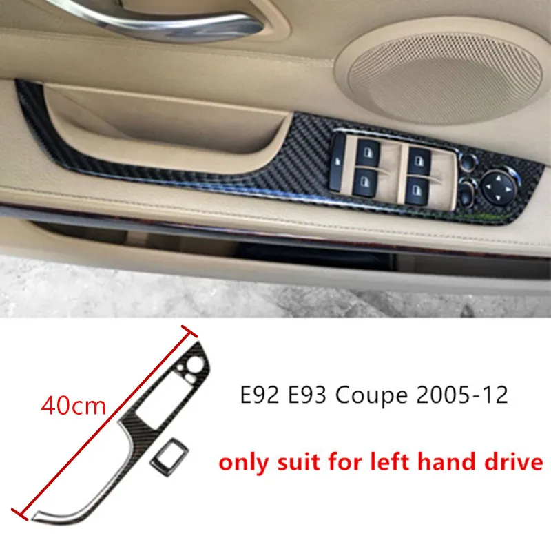 La Fibra de carbono Coche Apoyabrazos de la Puerta de Cristal de la Ventana el Botón de la Decoración de la Tapa del Armazón de ajuste Para BMW E92 E93 Coupe 2005-12 Interior Accesorios 0
