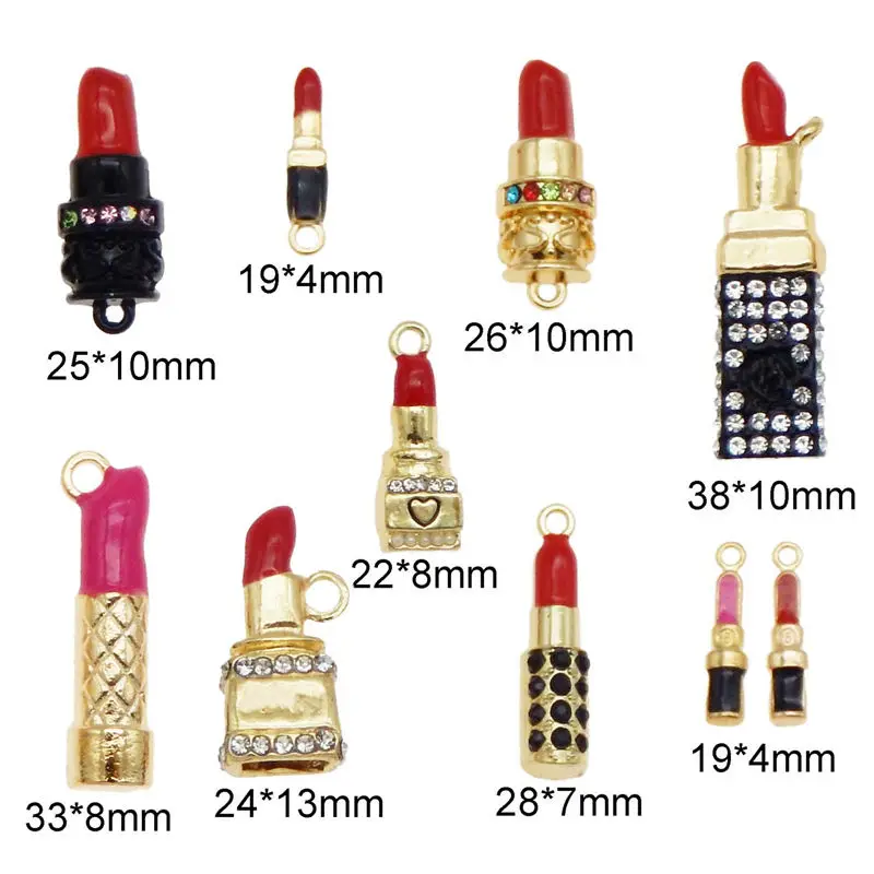 Julie Wang 10PCS Mixto Esmalte barra de labios Encantos de diamantes de Imitación de Aleación de Tono Oro del Collar de la Pulsera de la Joyería Accesorios 0