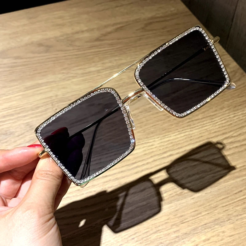 Vintage marco Grande punto diamante de gafas de sol de las mujeres de lujo de la marca diseño de la plaza de espejo plano cristalino transparente sol glasse hombres oculos 0