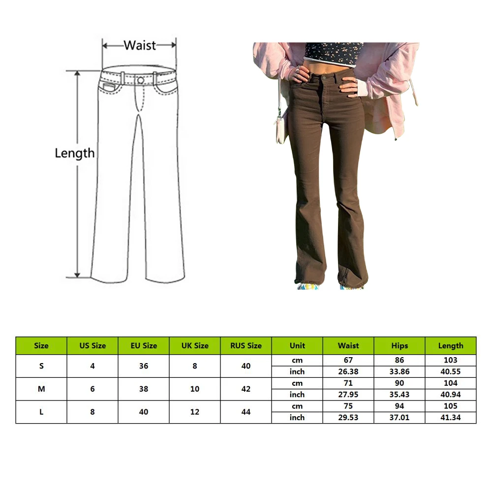 Las Mujeres Flare Jeans Pantalones Vintage Marrón Básico De Mezclilla De La Calle Harajuku Tramo De Corredores De Pantalones De Algodón De La Moda De Cintura Alta 0