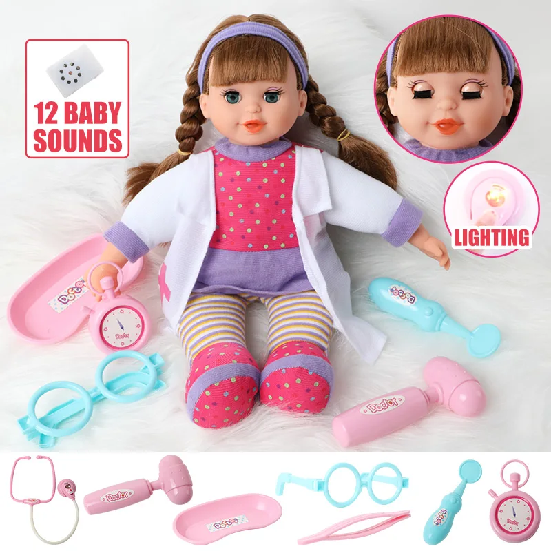 14 pulgadas bebe reborn Dolls simulación de sonido de instrumentos Médicos Realista Bebé muñeca de 36 cm de suave Silicona Enfermera de la ropa de la Muñeca para los Juguetes de niña 0