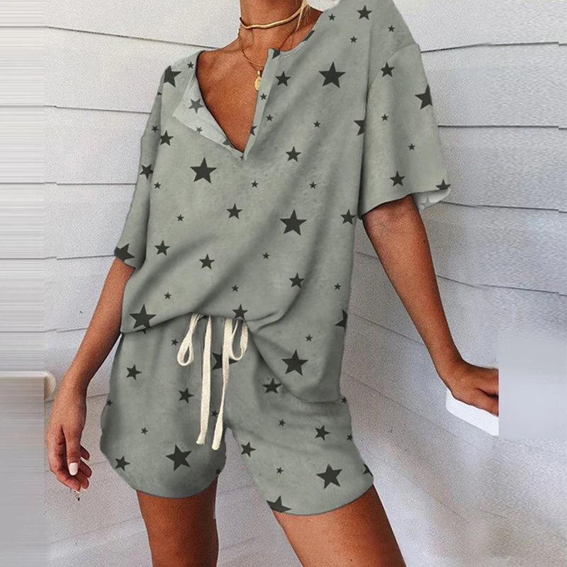 Las mujeres de Impresión de Conjunto de Pijama de Verano Tie-Dye 2 piezas del Conjunto de las Mujeres Chándal, Camiseta de Trajes de Mujer Casual Trajes de 2020 V-la parte Superior del cuello 0
