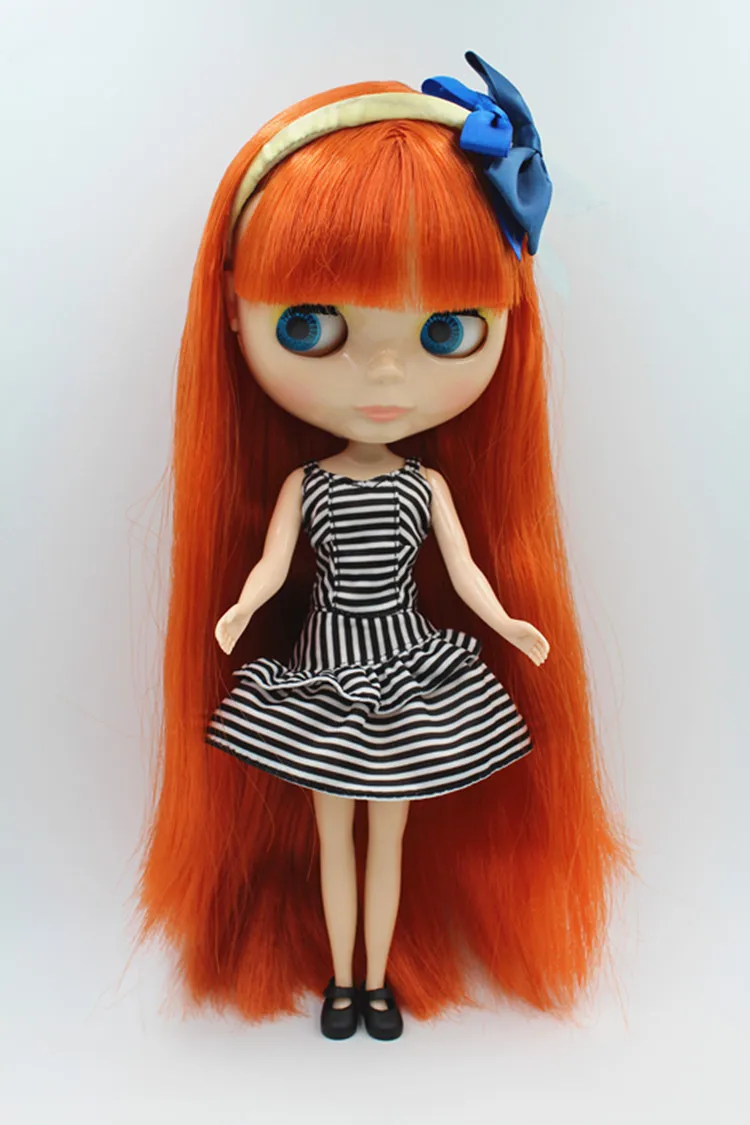 Blygirl Blyth muñeco Naranja flequillo recto pelo de la muñeca NO.5T104 ordinaria cuerpo 7 articulaciones, la piel del cuerpo blanco 0