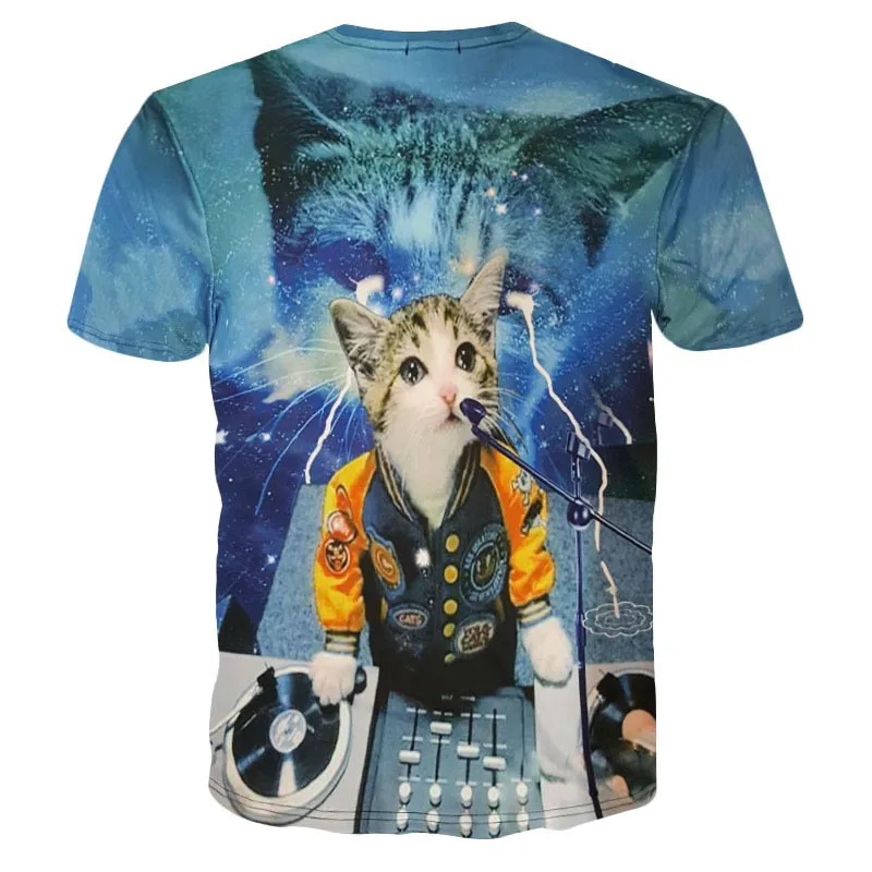 Hip Hop Gatos de camiseta de los Hombres/las Mujeres de la Impresión 3d de Meow Estrella de Gato de dibujos animados Camisetas de Verano Tops Camisetas de Moda camisetas 3d 0