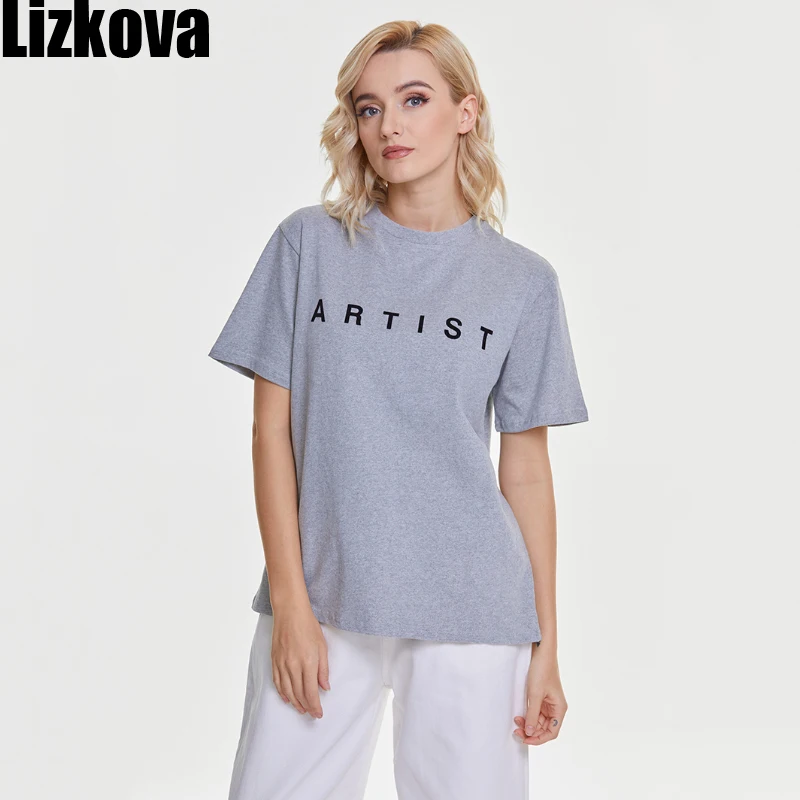 Lizkova de Primavera de la Mujer Camisetas de Algodón Carta de Impresión de Manga Corta Casual Tops 2021Harajuru O-cuello suelto Mujer Camisetas TW5971 0