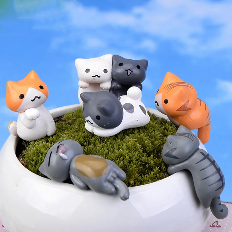 6pcs/set Kawaii Gato miniatura Gatito Agachado modelo de dibujos animados de Animales a Chica Chico juguetes Figurilla del bebé del regalo de la decoración del hogar del PVC de la artesanía 0