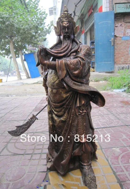 40 cm 50 cm 60 cm de Bronce Dorado Dragón Warrir GuanGong Guan Gong GuanYu Sostener la Espada de la Estatua de 0