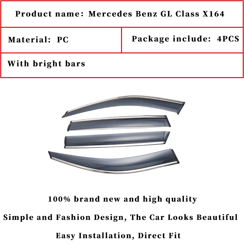 Para Mercedes BENZ CLASE GL GL450 X164 2007-2012 Ventana de la Visera del Coche protector de Lluvia Deflectores Toldo Cubierta de guarnición Exterior de la Auto-Estilo 0