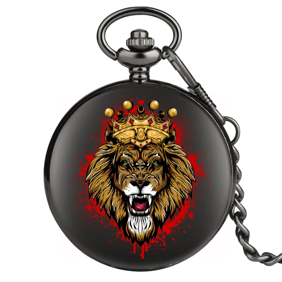 Majestad Rugido de Cabeza de León, Rey de la Corona de Impresiones de Cuarzo Reloj de Bolsillo de la Cadena de Animales Relojes Colgante Steampunk Regalos para Hombres, Mujeres 2020 0