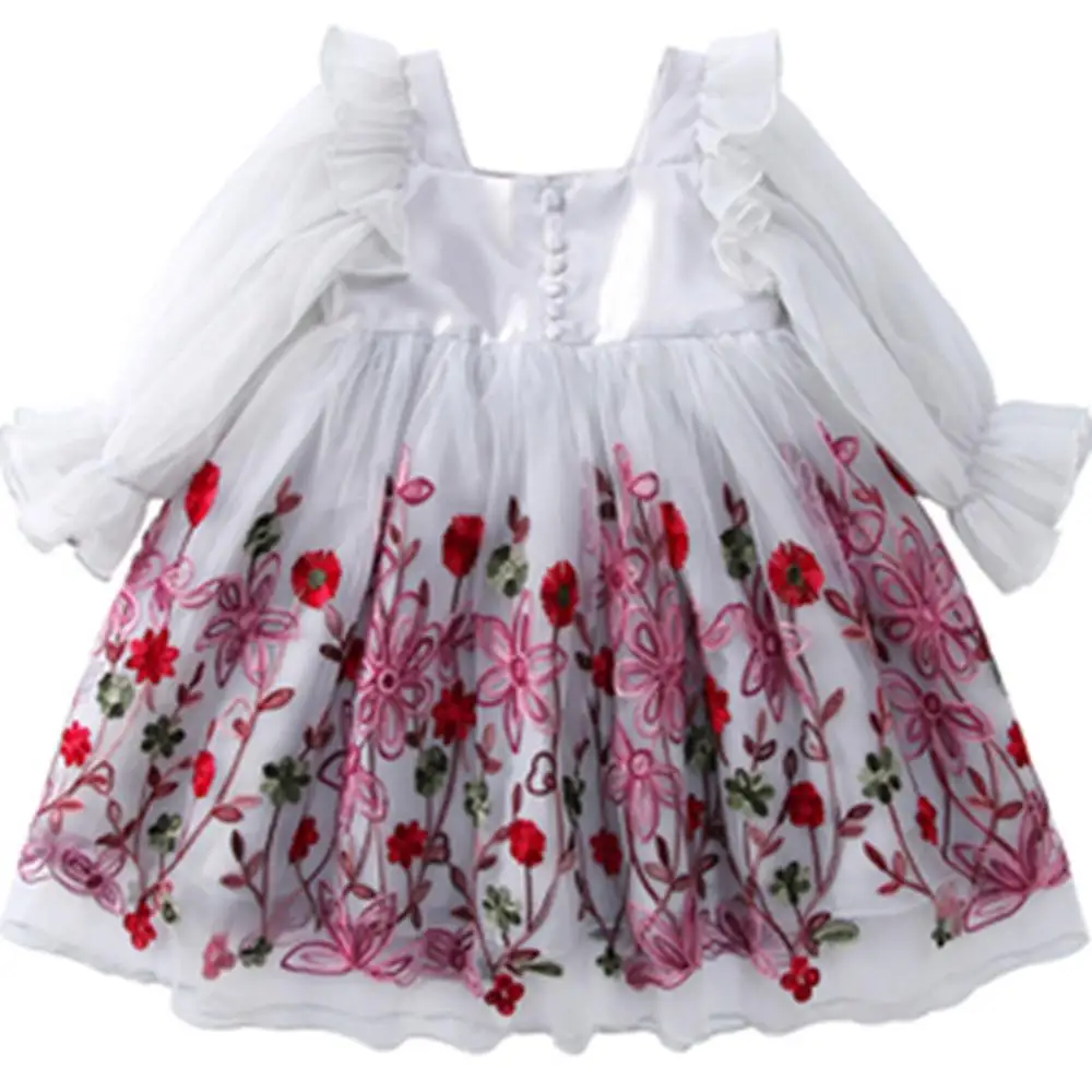 2020 de las Niñas Vestido de Verano de Niños Llenos Bordado Vestido de Princesa de Chidlren Blanco Rosa O Cuello de Malla de Vestidos para Niñas Ropa de Niño 0