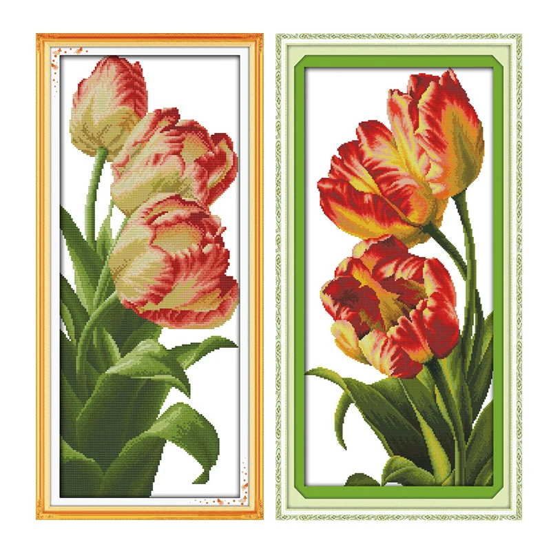 Tulip flor impresa de punto de Cruz, Kits de 11ct 14ct Tela de Lienzo Bordado de la Decoración del Hogar de punto de Cruz Bordado Costura Conjunto 0