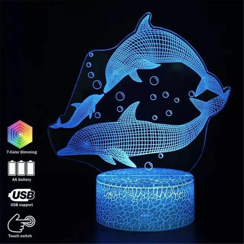 Remoto/Control Táctil de los Delfines 3D Luz de Noche LED de Acrílico Lámpara de Escritorio de la Atmósfera de la Lámpara Niños de la Lámpara de la Mesita de Navidad Regalos de la Decoración del Hogar 0
