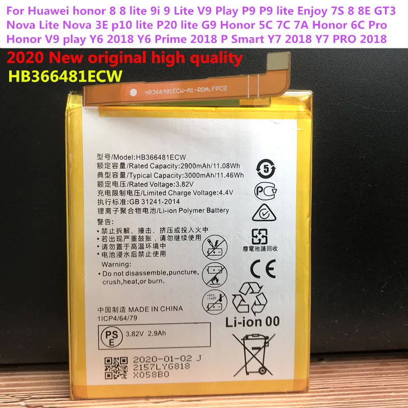 2020 3000mAh Original HB366481ECW Para Huawei Y6 Primer 2018 ATU-L30 ATU-L31 ATU-L42 Teléfono Celular de la Batería 0