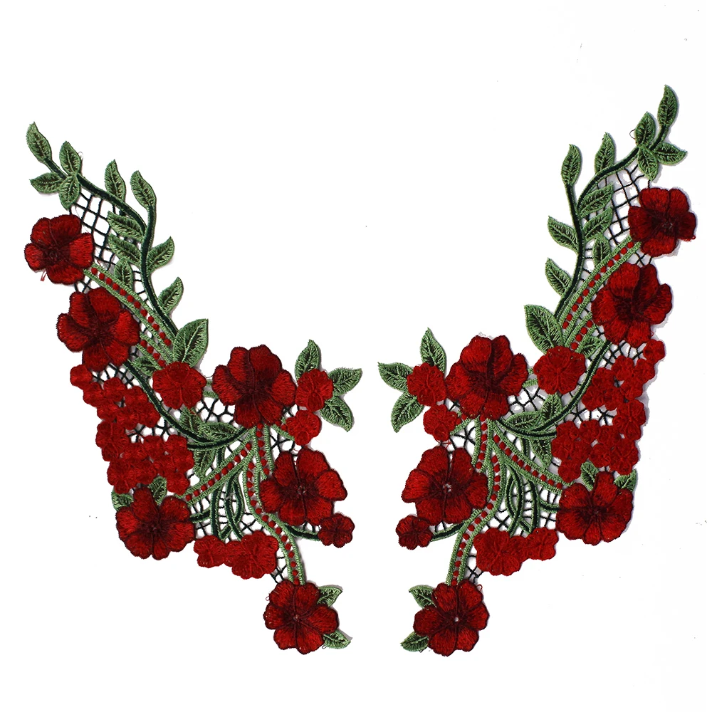 10Pairs Rojo Floral Apliques Parches de Flores Bordado de la Tela de Encaje Parches Adhesivos para la Ropa de la Decoración de Coser, Suministros T2513 0