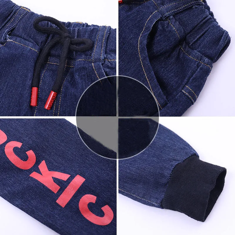 Jeans Para Niñas Primavera Otoño coreano Impresión Casual Jeans Cálida Carta de Jeans Para Niños Slim-fit pantalones abrigados de 4 a 14 Años 0