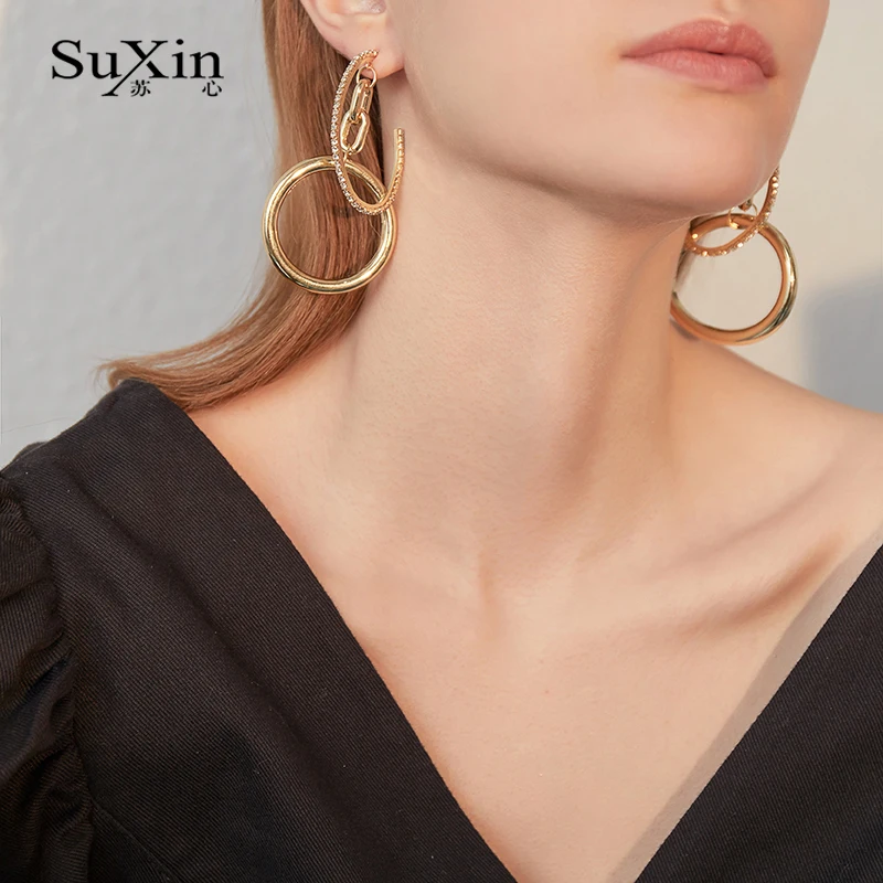 SuXin pendientes 2020 nueva ronda simple temperamento pendientes para las mujeres largas de la aleación colgante pendientes de la joyería regalos 0