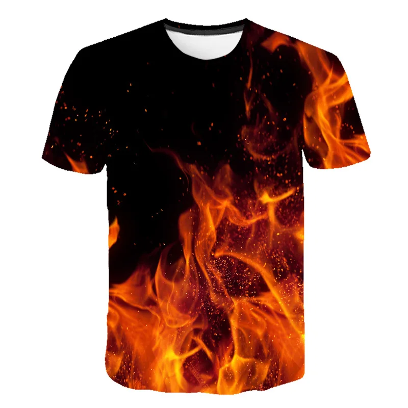 Nuevo Incendio Popular de la Novedad de la Camiseta de las Mujeres de los Hombres la Impresión 3D de la Suelta de la Camiseta de Verano Casual de Manga Corta Tops y Camisetas Hip Hop de la Calle 0