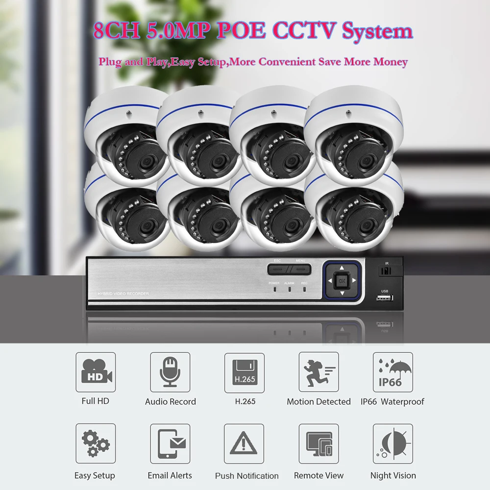 Gadinan de Detección de la Cara 8CH de 5MP NVR de Seguridad del CCTV Kit de Sistema de POE grabación de Audio Domo al aire libre POE Cámara IP de Video Vigilancia Conjunto 0