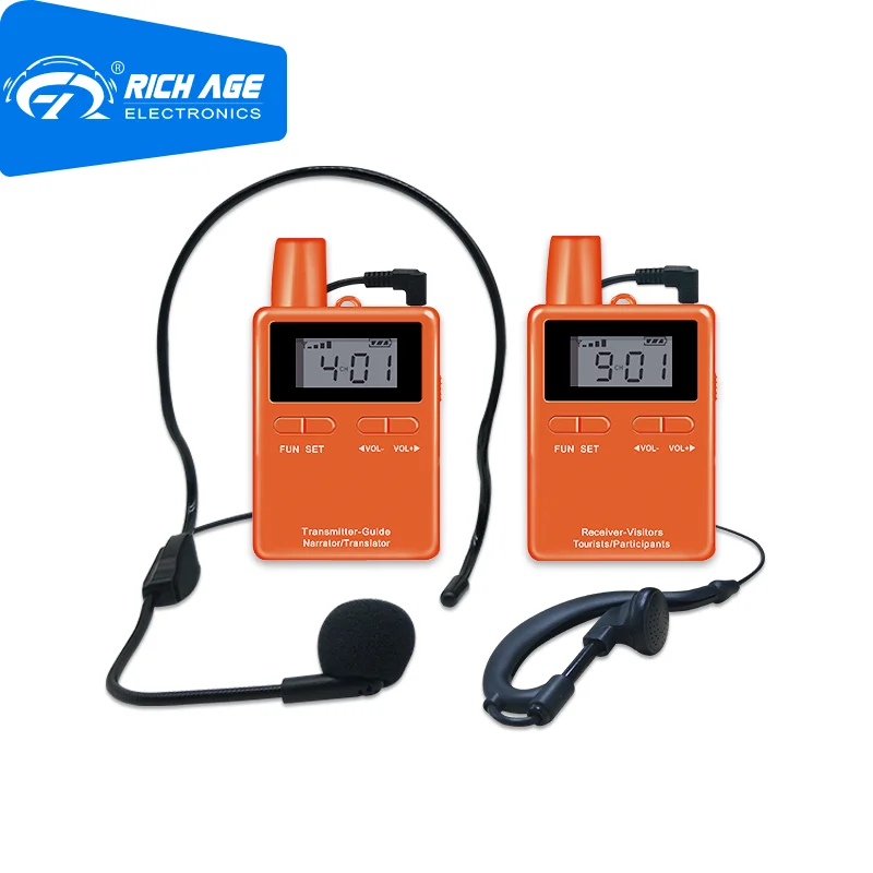 RichiTek Una Forma De Sistema De Audio Guía De Auriculares 1 Transmisor+2 Receptores Para Agencia De Viajes Con Micrófono De Condensador 0