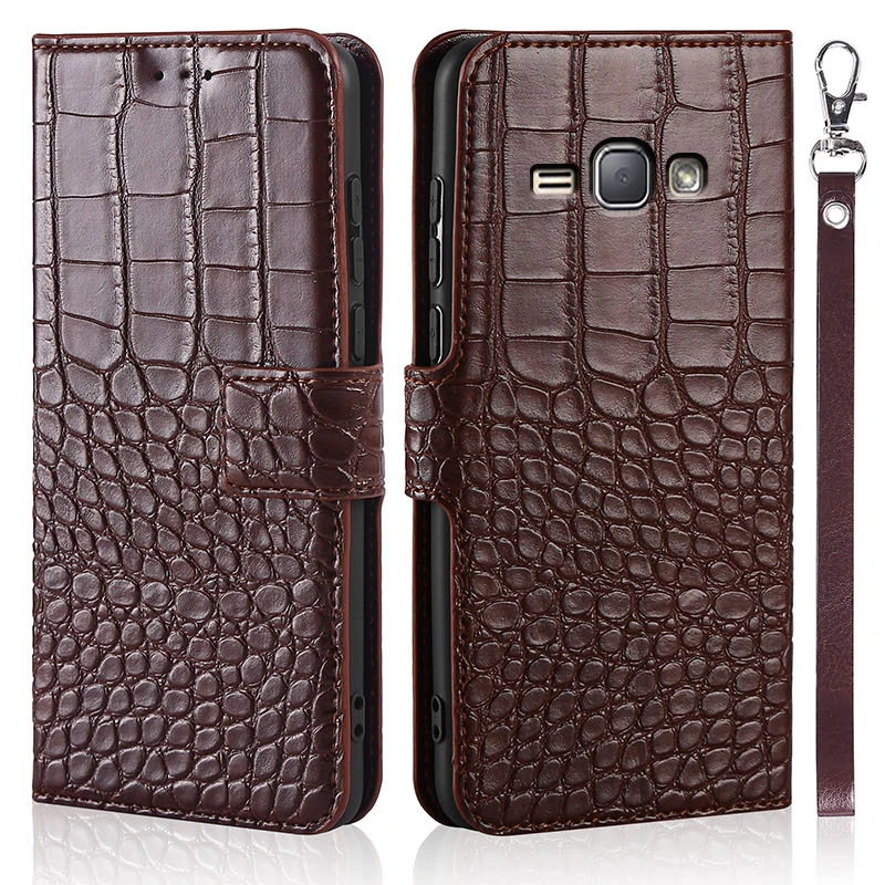De lujo Flip Case para Samsung Galaxy J1 2016 J120 J120F J1(6) SM-J120F/DS Cubierta de Cocodrilo Textura de Cuero de Diseño de Libro de Teléfono 0
