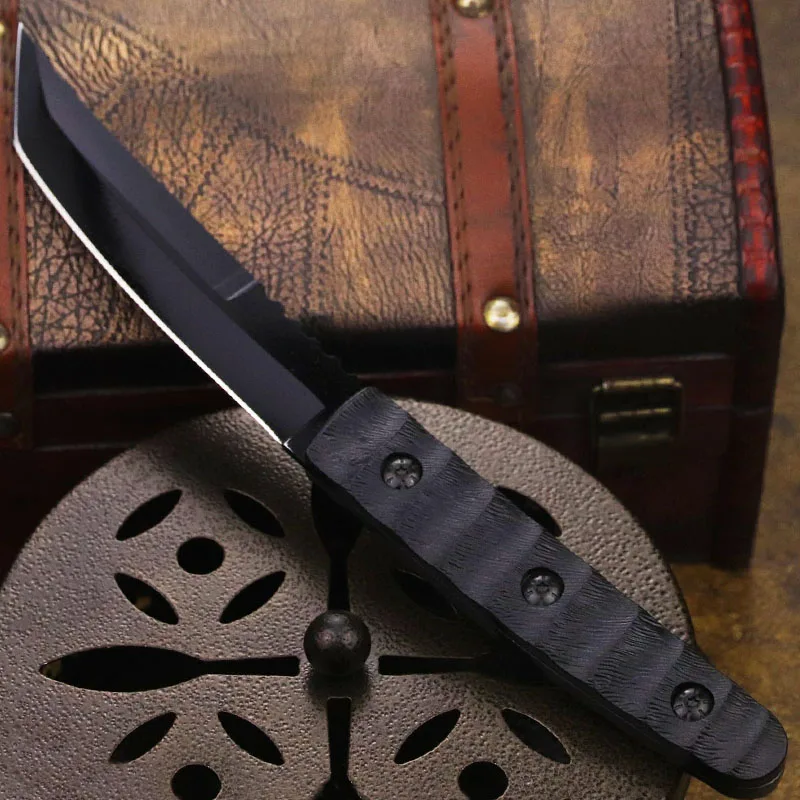 Dehong Negro de alta dureza tritio aire cuchillo de camping cuchillo de caza de la forja del CNC de la hoja afilada de la selva portátil cuchillo recto 0