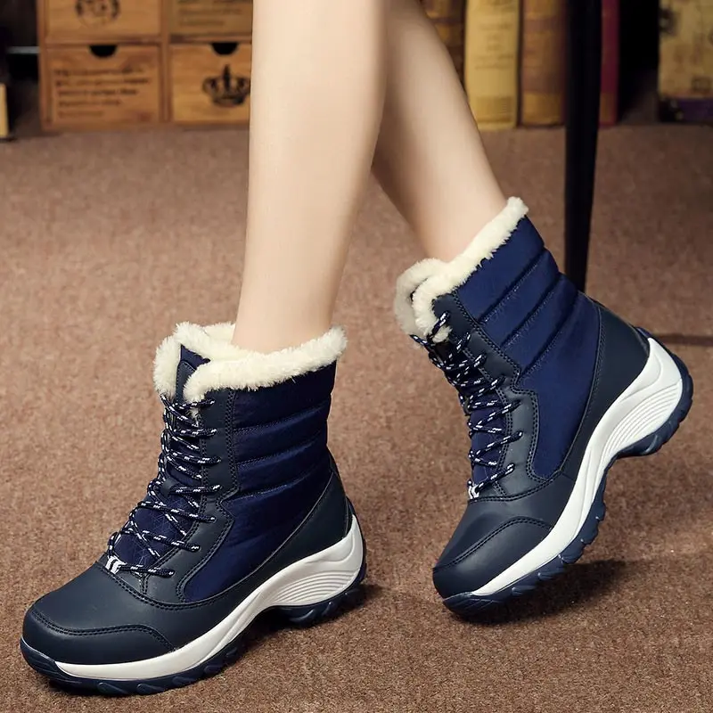 De invierno botas de nieve de las mujeres 2021 moda impermeable de la plataforma caliente de las mujeres botas de los zapatos de cordones cuñas de tobillo botas Zapatos de mujer de felpa 1
