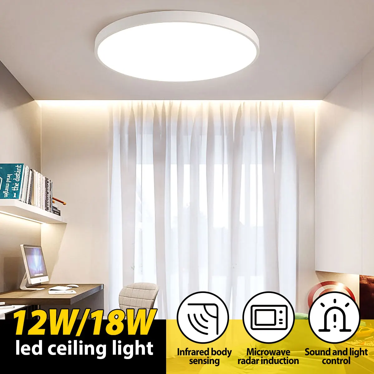 12W/18W LED PIR Sensor de Infrarrojos de la Luz de Techo empotrada en la Decoración del Hogar de la Lámpara del Cuerpo Humano, el Movimiento de Inducción + Luz de Control de Luces 1