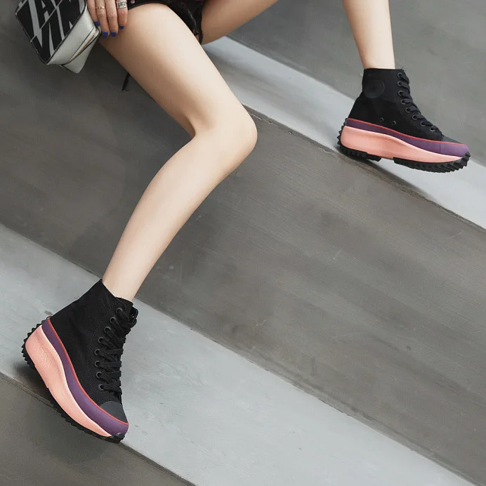Timalina Ins de la Venta Caliente de Alta Superior Zapatos de Lona de las Mujeres Zapatillas de deporte de la Plataforma de 2020 primavera/Otoño Casual Femenina Grueso de la Zapatilla de deporte 1