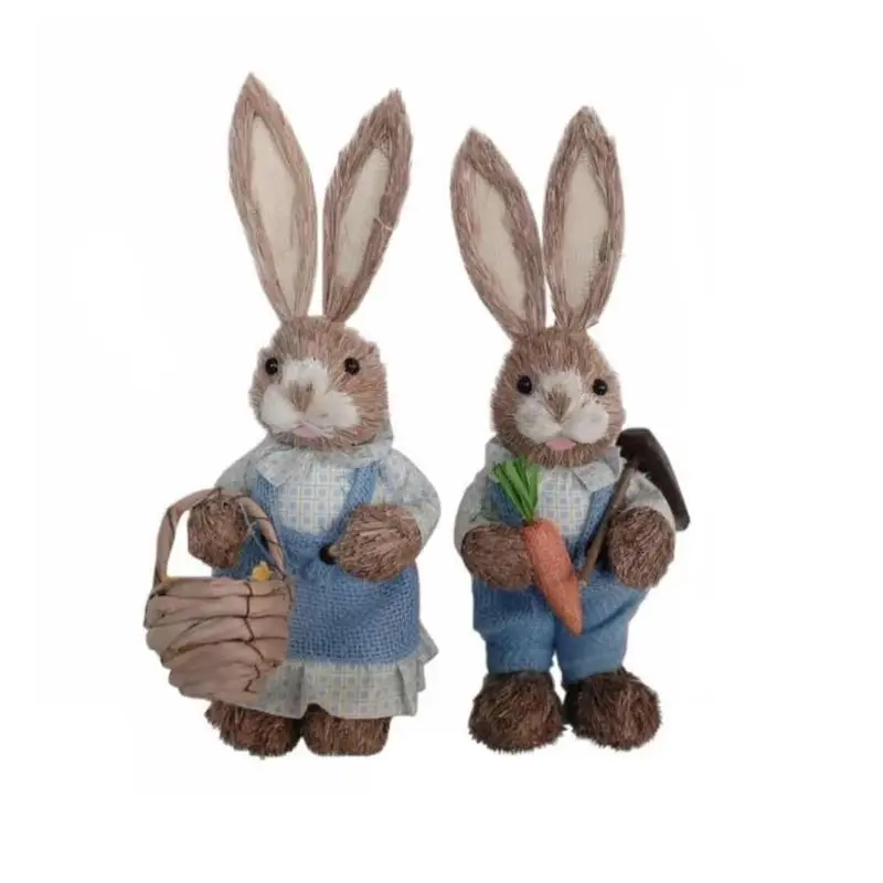 Lindo Paja Conejo de Conejito de Pascua Decoraciones de la Casa de Vacaciones de la Boda del Jardín Adorno M68E 1