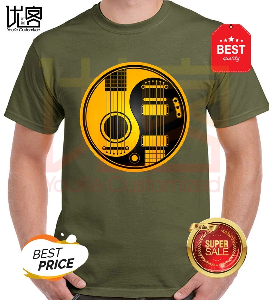 Amarillo Y Negro T-Shirt Para Hombre Guitarras Acústicas De Impresión Tops Camisetas 1