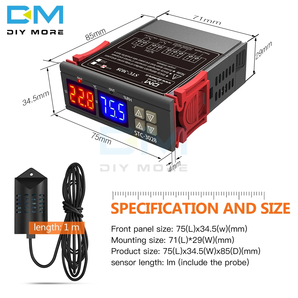 STC-3028 Dual LED Digital de la Humedad del Controlador de Temperatura Termómetro Termostato Higrómetro CA 110V 220V DC 12V 24V 10A 1