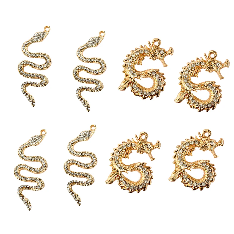 10Pcs Dragón de Oro de la Serpiente Encantos Bling Rhinestone de los Animales de Aleación Colgantes De la Joyería de DIY Collar Pendiente de Suministros de Artesanía 1