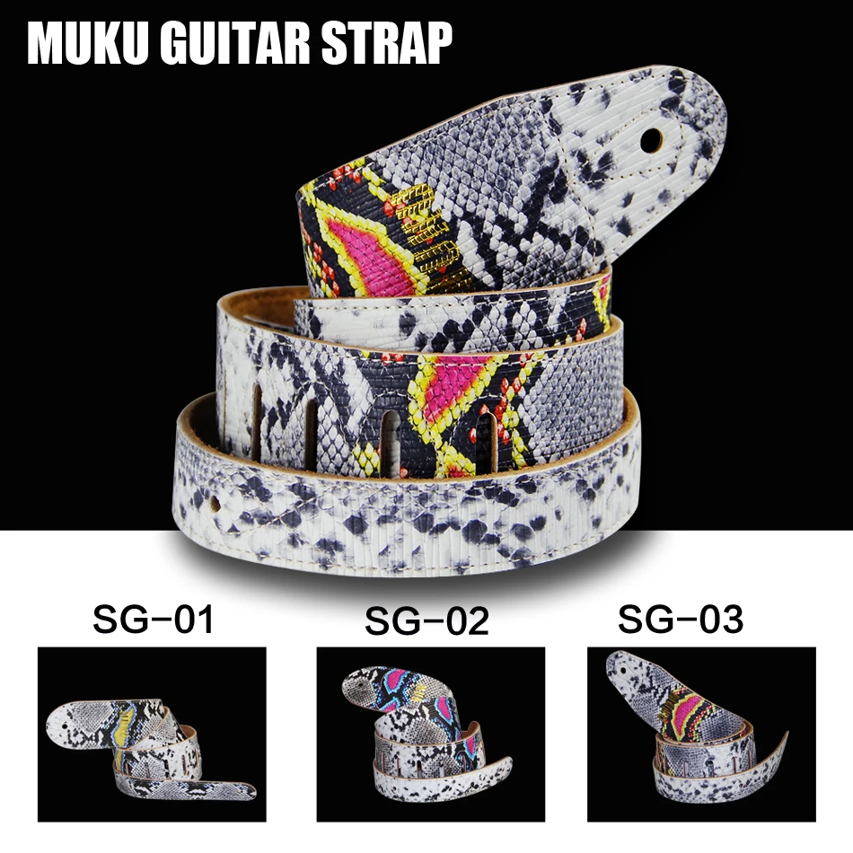 MUKU correa para Guitarra bajo la correa de cuero de las correas de cuero de alta calidad de la serpentina de diseño de Tres opciones de color de accesorios de guitarra 1