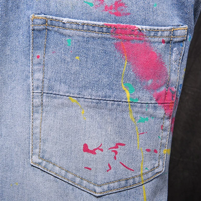 Sokotoo Hombres pintados agujeros rasgados cortos de mezclilla de Verano longitud de la rodilla de la calle angustiado destruido fringe mendigo jeans 1